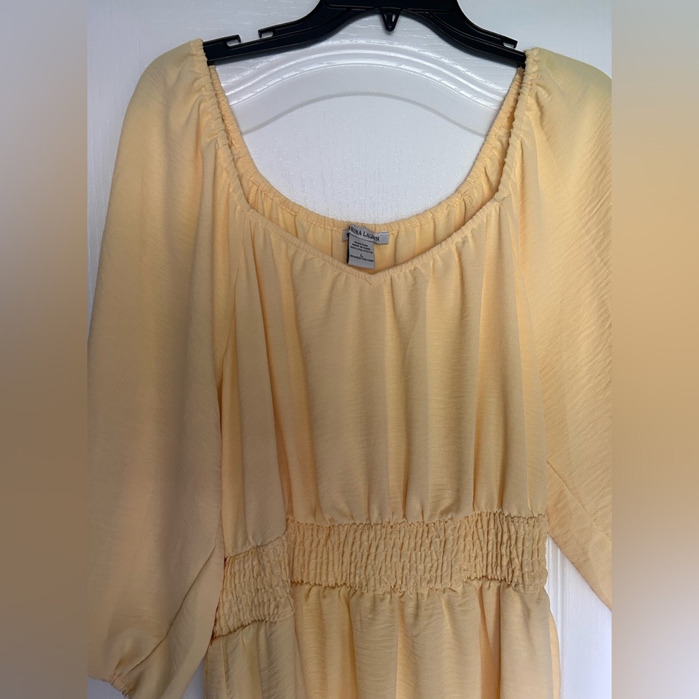 SABRINA LAUREN Butter Yellow Puff Sleeve Sweetheart Peasant Dress Cottage | Sz L - Picture 5 of 12